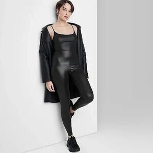 Wild Fable Black Liquid Shiny Bodysuit Jumpsuit Size XXL